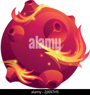 Fantasy fuoco pianeta con vulcani e fiamme. Elemento di gioco del cartone animato Illustrazione Vettoriale