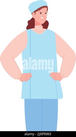Carattere sorridente dell'infermiera. Donna felice in uniforme medica isolato su sfondo bianco Illustrazione Vettoriale