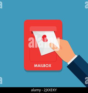 Vettore di lettere d'amore. Vettore casella postale. Casella postale su sfondo bianco. Lettera d'amore nella casella postale. Illustrazione Vettoriale