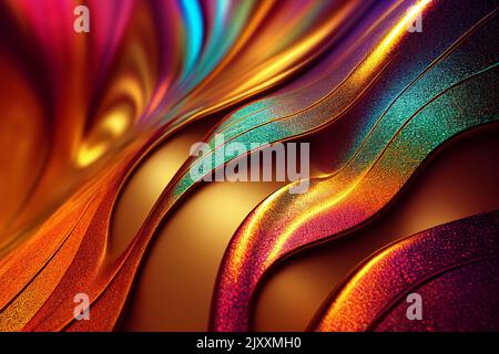 Un'illustrazione generata da un computer di linee astratte della struttura di vernice a inchiostro metallico che si fonde insieme per formare gradienti. A.I. generato art.. Foto Stock