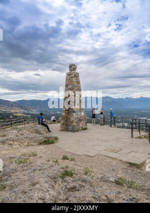 Ensign Peak Monument in cima al sentiero, Salt Lake City, Utah, USA Foto Stock