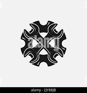 Illustrazione vettoriale del logo meccanico. Isolato su sfondo bianco. Illustrazione Vettoriale