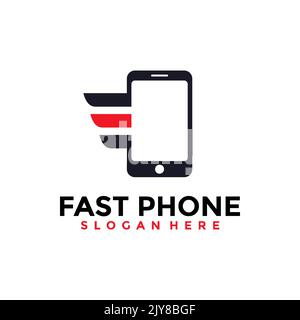Vettore logo telefono cellulare. Modello di logo Fast Phone. Illustrazione Vettoriale