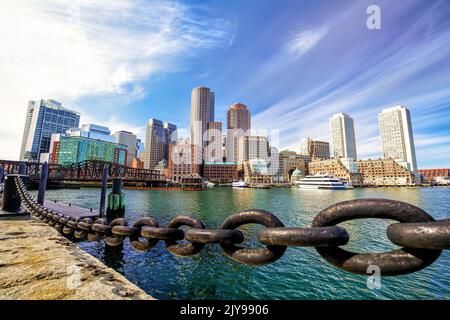 Porto di Boston e quartiere finanziario in Massachusetts. Foto Stock