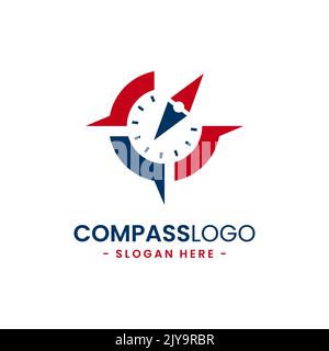 Modello con logo Compass. Concetto di mappa gps, avventura, turismo, viaggio, esplorazione, Ecc. simbolo del vettore creativo vagabondante. Illustrazione Vettoriale