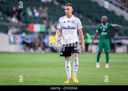 Varsavia, Polonia. 02nd Set, 2022. Carlos Daniel Lopez Huesca Carlitos di Legia visto durante il PKO polacco Ekstraklasa League partita tra Legia Warszawa e Radomiak Radom al Maresciallo Jozef Pilsudski Legia Varsavia Municipal Stadium. Punteggio finale; Legia Warszawa 1:0 Radomiak Radom. (Foto di Mikolaj Barbanell/SOPA Images/Sipa USA) Credit: Sipa USA/Alamy Live News Foto Stock