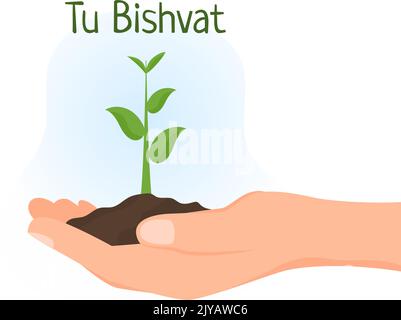 Tu BiShvat Template Hand Drawed Cartoon Flat Illustrazione Blooming Tree with Objects of Seven Species of Fruits on White background Design Illustrazione Vettoriale