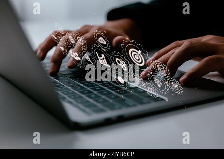 Processi e flussi di lavoro aziendali ad alte prestazioni, risoluzione dei problemi, controllo della qualità e monitoraggio delle valutazioni aziendali a lungo termine. Foto Stock