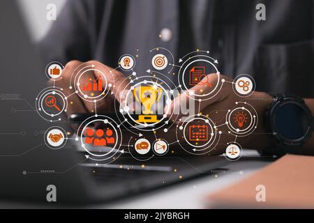 Standard e certificazione per la garanzia di qualità. Internet imprese e servizi che sono stati approvati. Mantenere la garanzia internazionale. Servizio Foto Stock