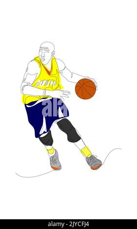 Disegno a linea continua del vettore giocatore di basket Illustrazione Vettoriale