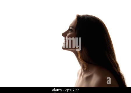 viso contornando terapia anti-invecchiamento donna felice Foto Stock