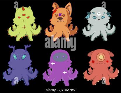Halloween carino alieno mostri illustrazione pack vettore Illustrazione Vettoriale