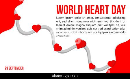 Carta arte World Heart Day background design con copia spazio, illustrazione vettoriale cuore rosso piatto concetti di laici Illustrazione Vettoriale