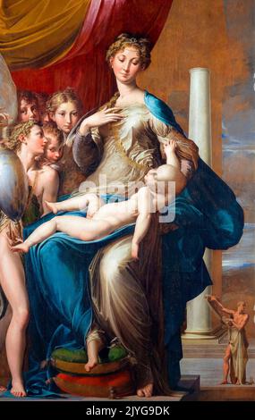 Girolamo Francesco Maria Mazzola detto Parmigianino, Madonna col Bambino con angeli (Madonna col collo lungo), dipinto ad olio su tavola, 1534-1540 Foto Stock