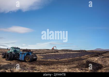 Un scavatore e una tramoggia su una palma sulla costa dell'Irlanda occidentale Foto Stock