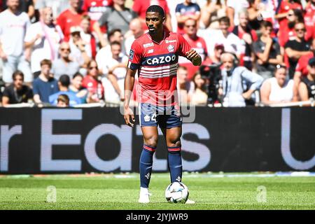 Alexsandro VICTOR DE SOUZA RIBEIRO di Lille durante il campionato francese Ligue 1 partita di calcio tra LOSC Lille e AJ Auxerre il 7 agosto 2022 allo stadio Pierre Mauroy a Villeneuve-d'Ascq vicino Lille, Francia - Foto Matthieu Mirville / DPPI Foto Stock