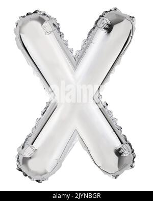 Lettera X in mylar argento palloncino isolato su bianco Foto Stock