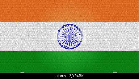 Composizione di cellule di covid 19 sopra bandiera indiana Foto Stock