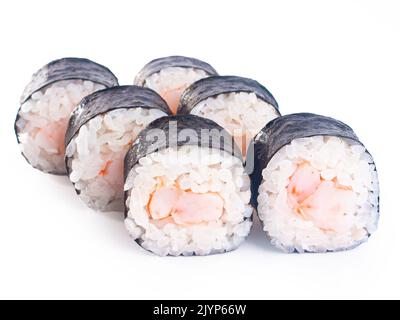 Panini prelibati sushi pronti a sfondo bianco isolato cibo giapponese Foto Stock