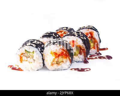 Panini prelibati sushi pronti a sfondo bianco isolato cibo giapponese Foto Stock