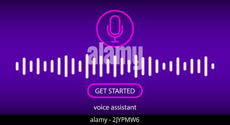 Concetto di assistente vocale. Rete neurale. Illustrazione con onda sonora e microfono. Il concetto di comunicazione con l'intelligenza artificiale. Stella Foto Stock