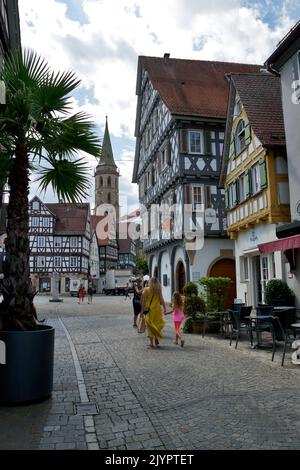 Schorndorf, Germania: Città vecchia con chiesa sullo sfondo Foto Stock