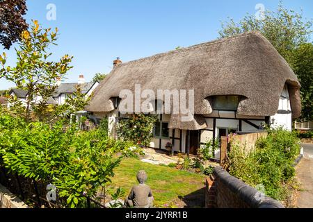 Un bel cottage di paglia nel piccolo villaggio Hampshire Nether Wallop Foto Stock