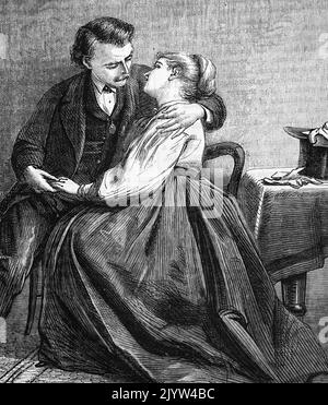 Illustrazione raffigurante l'accettazione di una proposta di matrimonio. Illustrato da Edward Robert Hughes (1851-1914) un pittore inglese. Datato 19th ° secolo Foto Stock