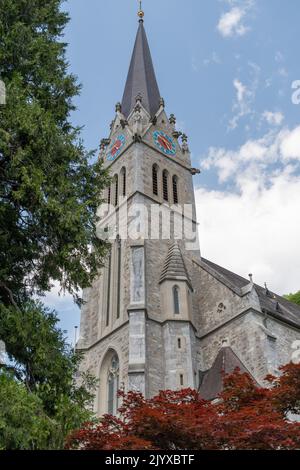 Vaduz, Liechtenstein, 15 giugno 2022 storica cattedrale di Saint Florin in una giornata di sole Foto Stock