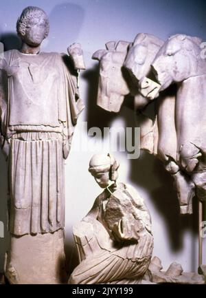 Figura scolpita dal frontone orientale del Tempio di Zeus, Atene, 470-457 a.C. Foto Stock