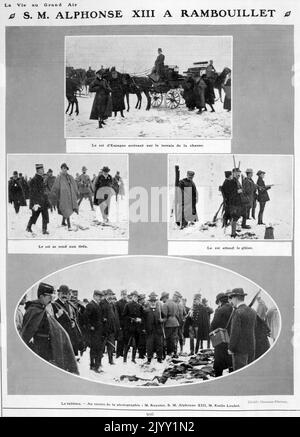 Alfonso XIII caccia a Rambouillet, Francia durante una visita di stato nel 1905. Alfonso XIII (1886 - 1941), Re di Spagna dal 1886 fino alla proclamazione della seconda Repubblica nel 1931. Foto Stock