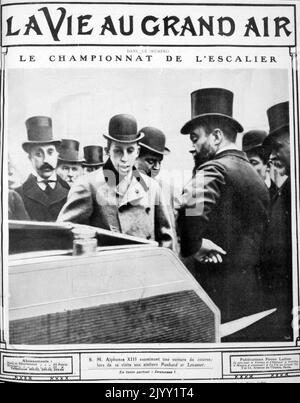 Alfonso XIII in Francia durante una visita di Stato nel 1905. Alfonso XIII (1886 - 1941), Re di Spagna dal 1886 fino alla proclamazione della seconda Repubblica nel 1931. Foto Stock