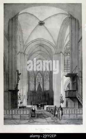 Disegno della Basilica di San Urbano di Troyes (Basilica di San Urbano di Troyes), ex Eglise Saint-Urbain, è una massiccia chiesa medievale nella città di Troyes, in Francia. Era una chiesa collegiale, dotata nel 1262 da Papa Urbano IV E' un classico esempio di architettura gotica di fine '13th. Foto Stock