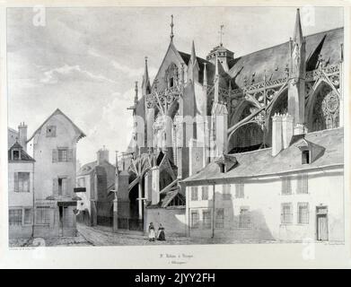 Disegno della Basilica di San Urbano di Troyes (Basilica di San Urbano di Troyes), ex Eglise Saint-Urbain, è una massiccia chiesa medievale nella città di Troyes, in Francia. Era una chiesa collegiale, dotata nel 1262 da Papa Urbano IV E' un classico esempio di architettura gotica di fine '13th. Foto Stock