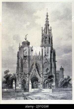 La Basilica Notre-Dame de l'Epine, vicino a Chalons-en-Champagne di Isidore Justin Severin Taylor, barone Taylor 1789-1879, artista e filantropo. Da 'Voyages Pittoresques' 1857. La Basilica Notre-Dame de l'Epine è una basilica cattolica romana situata nel piccolo villaggio di l'Epine, nella Marna, vicino a Chalons-en-Champagne e Verdun. E' un grande capolavoro in stile gotico fiammeggiante Foto Stock