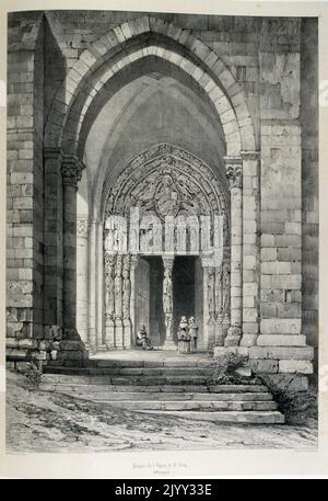 19th ° secolo disegno di Église Saint-Etienne una chiesa gotica, nella Senna e Marna; Francia. Brie viene dalla briga gallica, che significa 'altopiano'. Il 'Comte Robert' è stato Robert i di Dreux che possedeva il 13th ° secolo, ha ottenuto la città Foto Stock