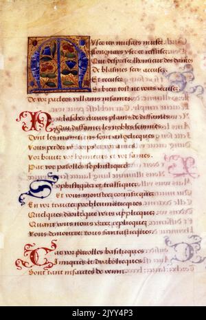 Manoscritto latino del 16th° secolo del British Museum con una lettera illuminata 'M' Foto Stock