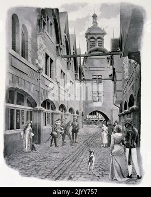 Esposizione Universelle (Fiera Mondiale) Parigi, 1900; fotografia in bianco e nero del Pont au Change, Parigi Vecchia. Foto Stock