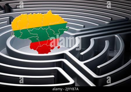 Mappa lituana all'interno del labirinto, rendering 3D Foto Stock