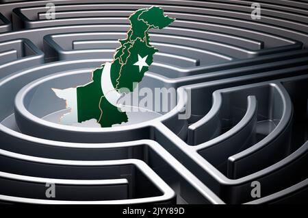 Mappa pakistana all'interno del labirinto, rendering 3D Foto Stock