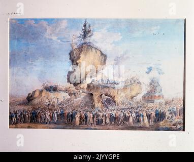 Pittura raffigurante una folla che celebra l'essere Supremo nell'anno Prairial II del 20 Il calendario repubblicano francese è stato utilizzato per circa 12 anni a partire dal 1793 e ha lo scopo di rimuovere tutti i riferimenti religiosi e reali alla datazione. Foto Stock