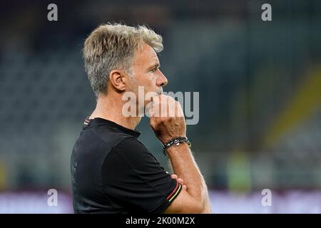 Marco Baroni Head Coach di US Lecce reagisce durante la Serie A 2022/23 match tra Torino FC e US Lecce allo Stadio Olimpico Grande Torino il 05 settembre 2022 a Torino Foto Stock