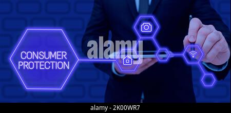 Didascalia concettuale protezione dei consumatiLegge sul commercio equo e solidale per garantire la protezione dei diritti dei consumatori. Approccio aziendale leggi sul commercio equo e solidale per garantire i consumatori Foto Stock
