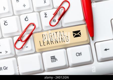 Visualizzazione di segnali LearningDigital accompagnata da tecnologia o pratica didattica. Concetto aziendale accompagnato da tecnologia o da istruzioni Foto Stock