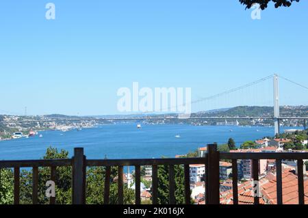 Lo stretto del Bosforo che scorre tra l'Asia e l'Europa Foto Stock