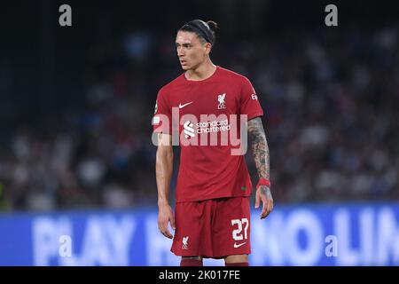 Napoli, Italia. 07th Set, 2022. Darwin Nunez del Liverpool FC durante la partita della UEFA Champions League tra Napoli e Liverpool allo Stadio Diego Armando Maradona, Napoli, Italia, il 7 settembre 2022. Credit: Giuseppe Maffia/Alamy Live News Foto Stock