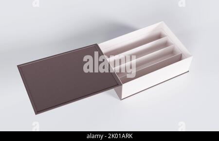 Scatola di conservazione in cartone isolata su sfondo bianco. Rendering 3D Foto Stock