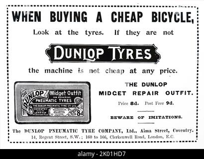 Pubblicità per pneumatici Dunlop. Dal Notiziario illustrato di Londra, 29 dicembre 1900. Foto Stock