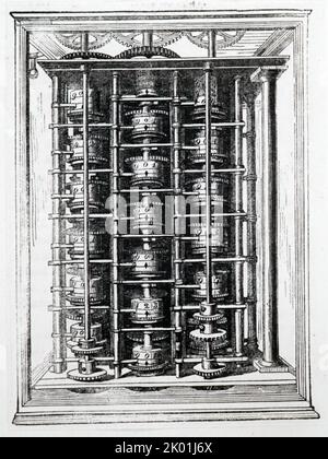 Il motore di differenza di Babbage. Da Charles Tomlinson Cyclopedia of Useful Arts, Londra, 1866. Foto Stock