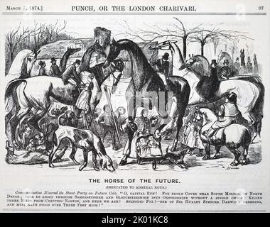 Il darwinismo era usato per trarre vantaggio dalla fraternità della caccia. Ammiraglio Rous. Henry John Rouse (1795-1877). Illustrazione da Punch, 7 marzo 1874, Londra. Foto Stock